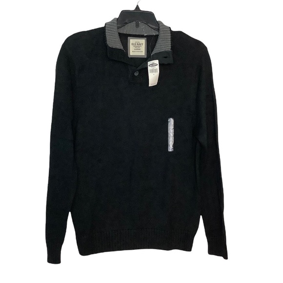 Men's Old Navy L Large 42 - 44 Quarter 1/4 Button Sweater Black Long Sleeve NWT - Picture 3 of 9